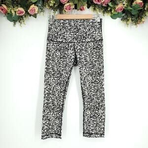 Lululemon Wunder Under Crop Ice Breaker White Black Leggings 8